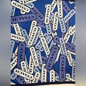 Vintage Coach Logo Silk Scarf Blue White Oblong 10” x 60”